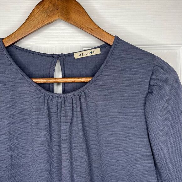 Beacon Women's Blue Puff Sleeve Keyhole Back Blouse Top Size Small - Picture 3 of 11